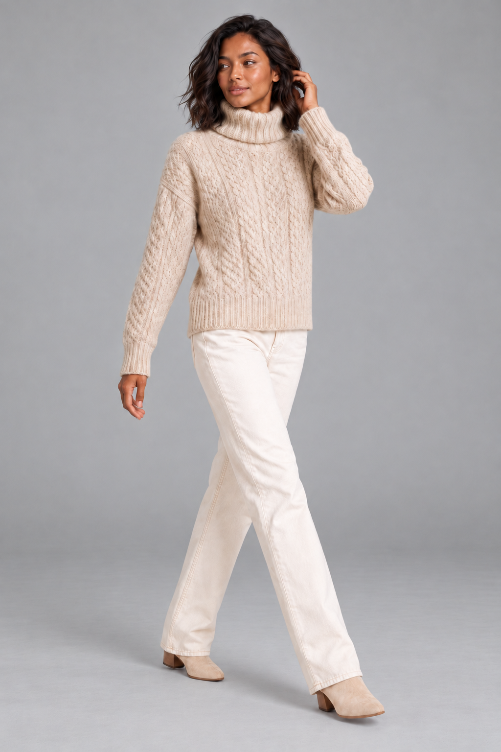 Women's Cable Knit Roll Neck Jumper – Chunky Knit