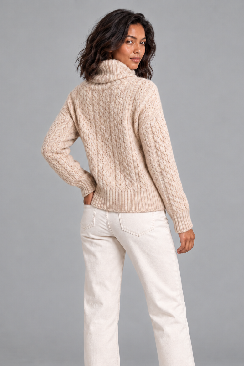 Women's Cable Knit Roll Neck Jumper – Chunky Knit