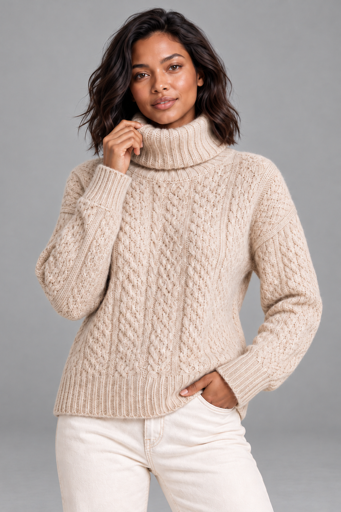 Women's Cable Knit Roll Neck Jumper – Chunky Knit