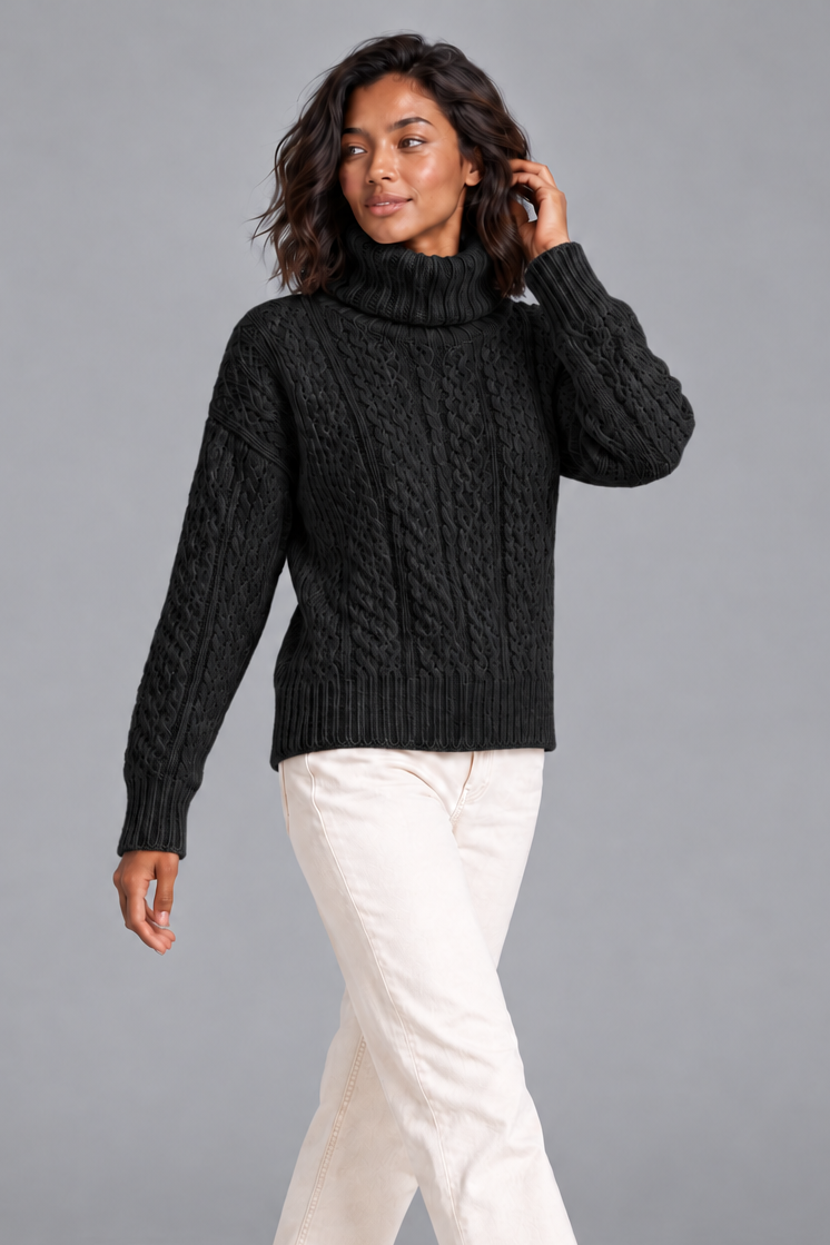 Women's Cable Knit Roll Neck Jumper – Chunky Knit