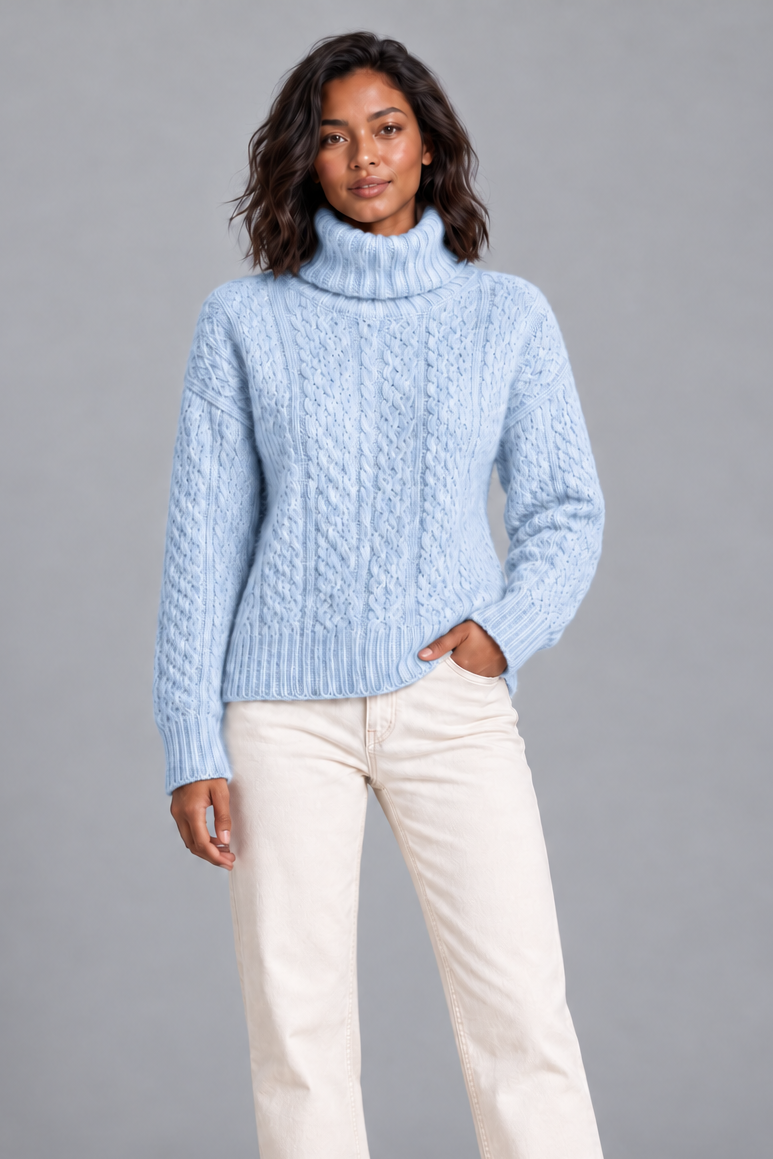 Women's Cable Knit Roll Neck Jumper – Chunky Knit