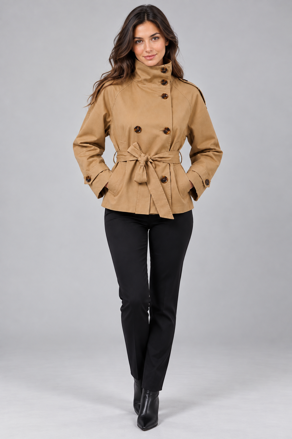 Women's Short Belted Trench Coat – Double Breasted Jacket