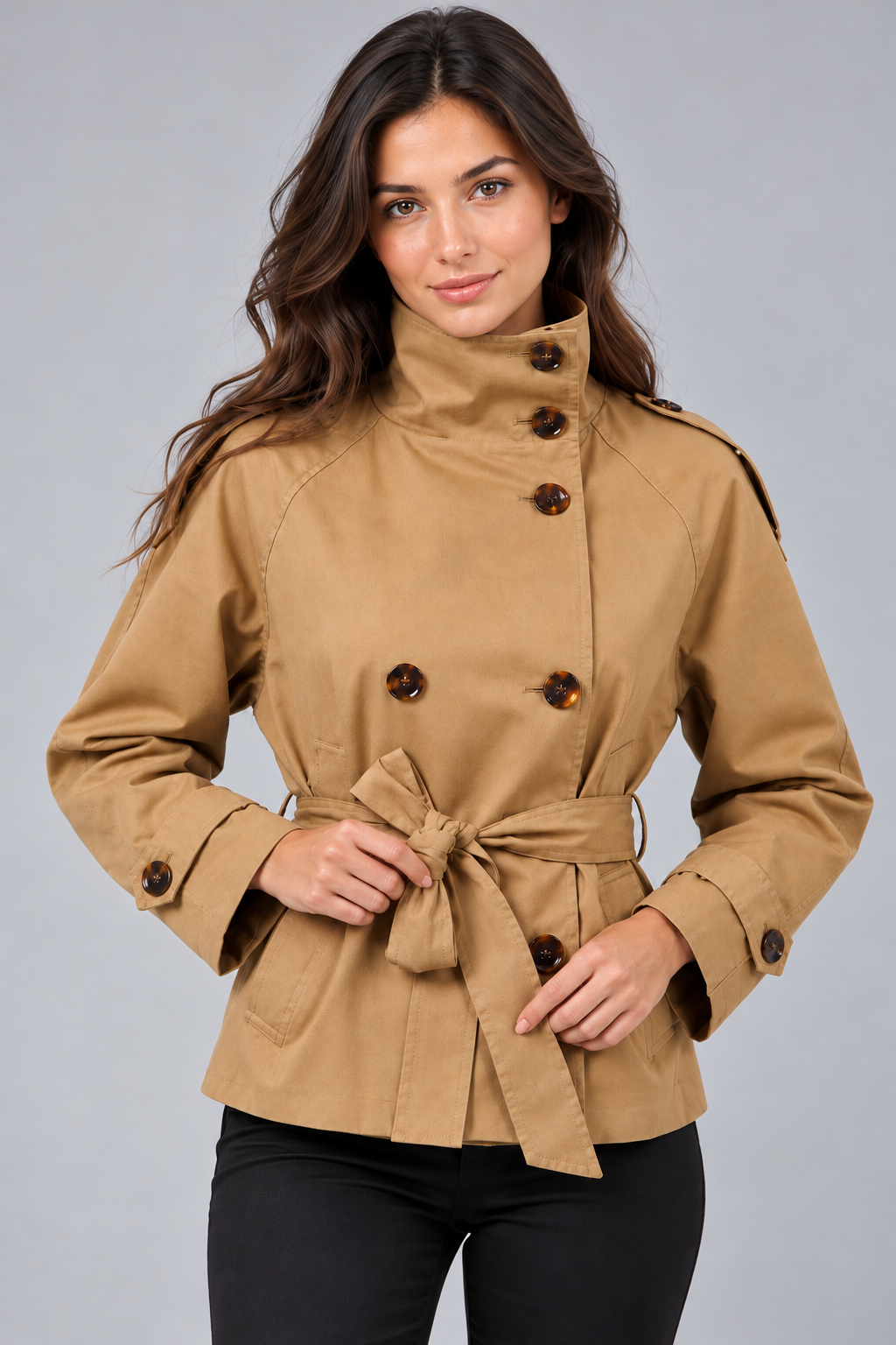Women's Short Belted Trench Coat – Double Breasted Jacket
