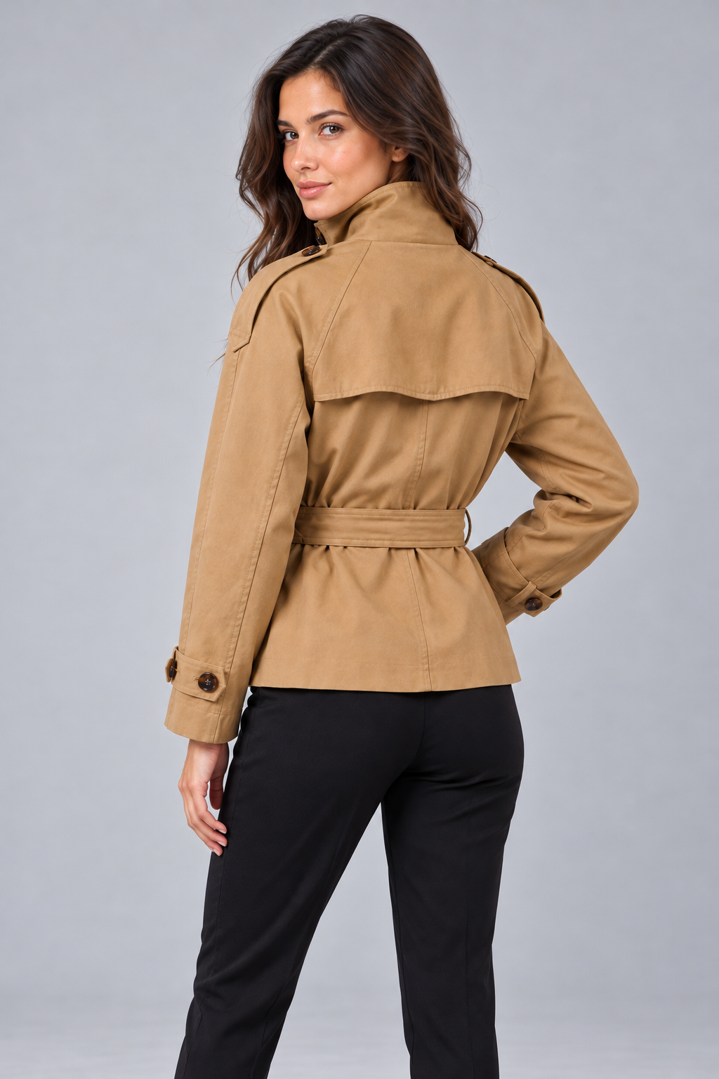 Women's Short Belted Trench Coat – Double Breasted Jacket
