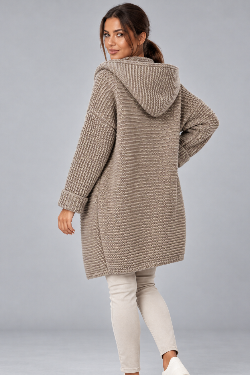 Women's Long Hooded Cardigan – Button Front Knit
