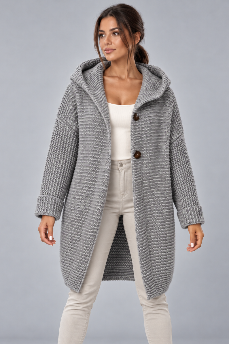 Women's Long Hooded Cardigan – Button Front Knit