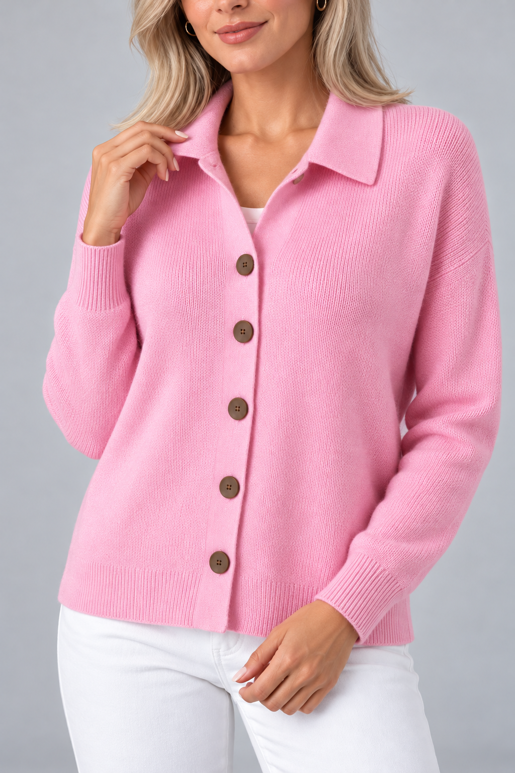 Women's Collared Knit Cardigan – Button Front Long Sleeve