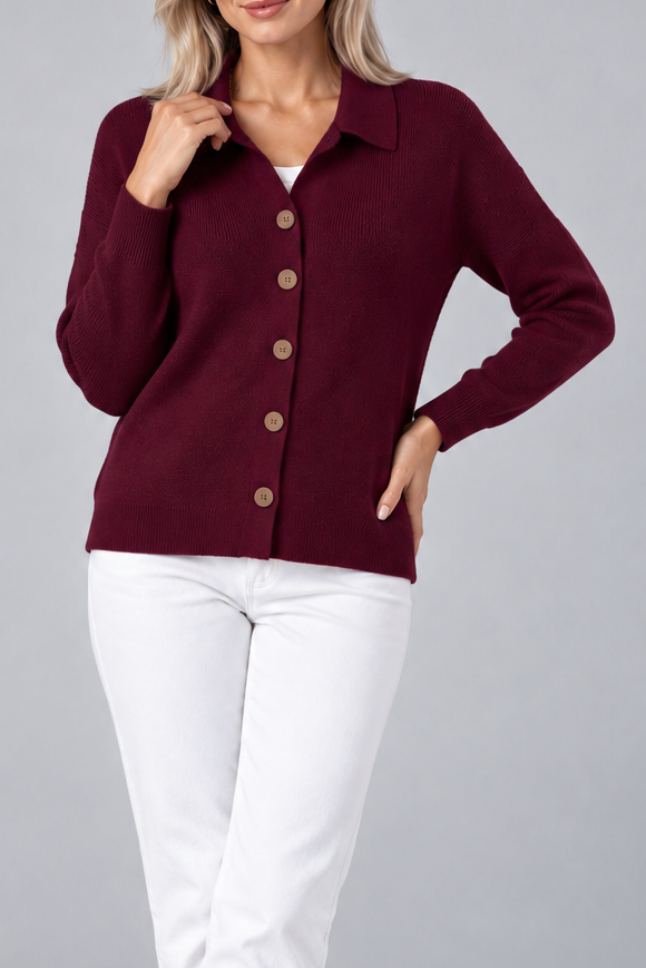 Women's Collared Knit Cardigan – Button Front Long Sleeve