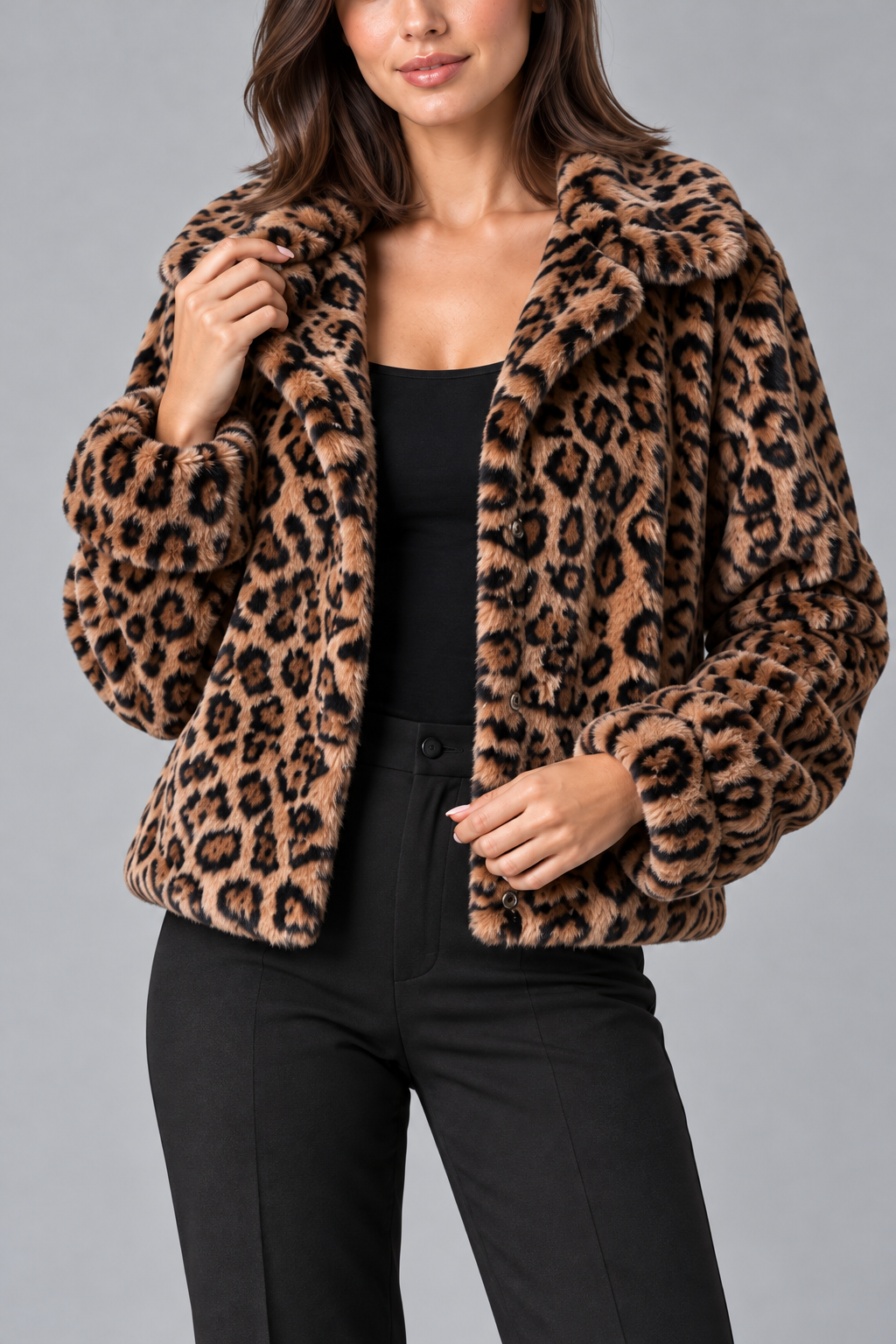 Women's Leopard Print Faux Fur Jacket – Cropped Coat