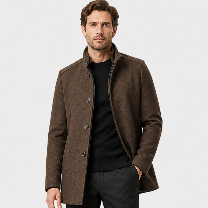 Men's Long Wool Blend Overcoat in Brown