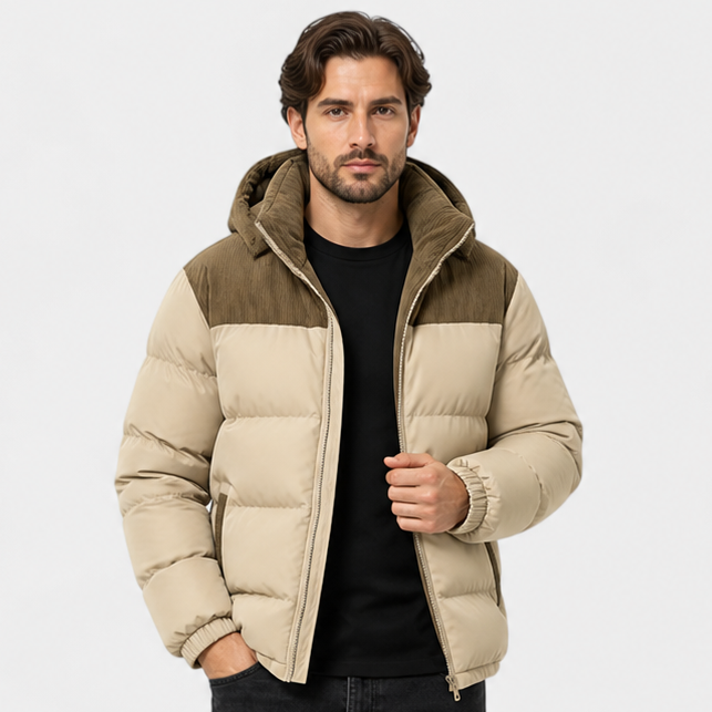Men's Fleece Lined Winter Jacket with Removable Hood in Khaki