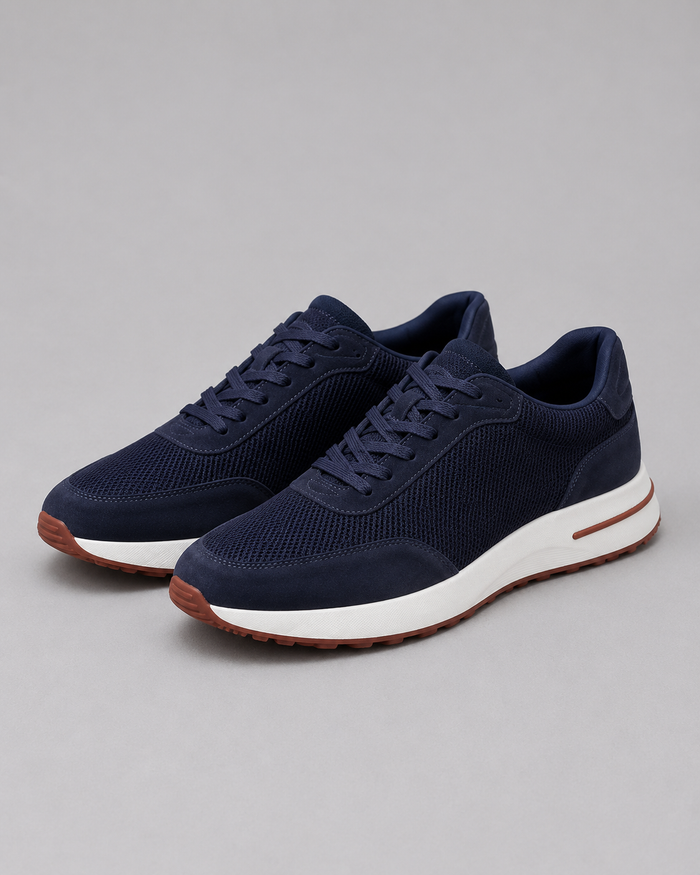 Men's Lightweight Faux Suede Trainers in Dark Blue