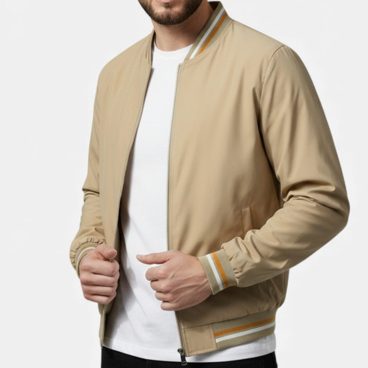 Men's Thick Padded Bomber Jacket in Khaki