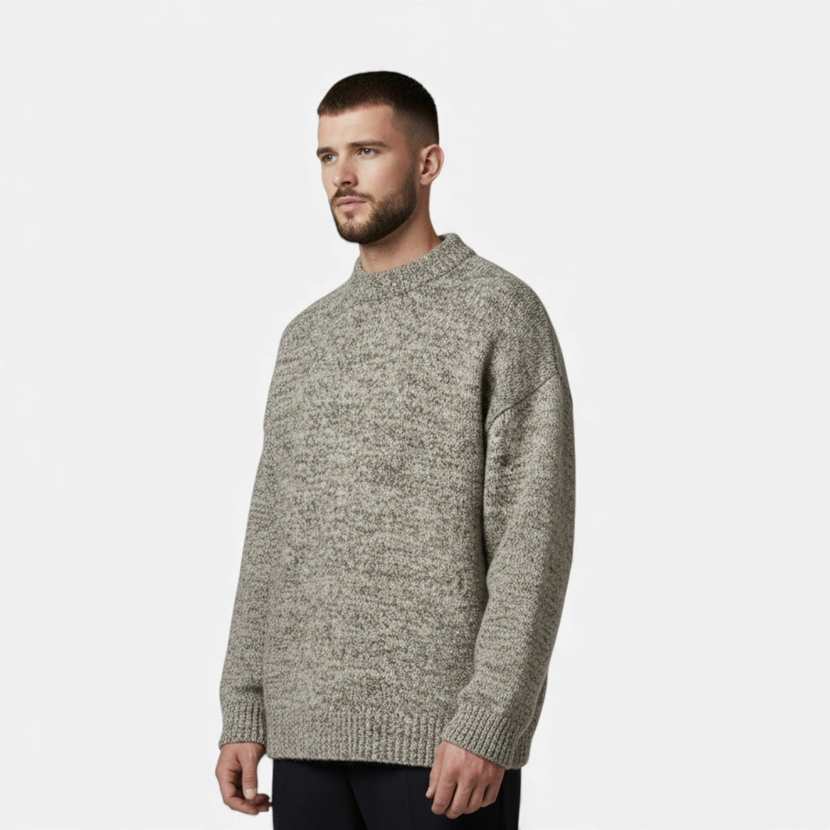Men's Wool-Look Crew Neck Jumper in Coffee