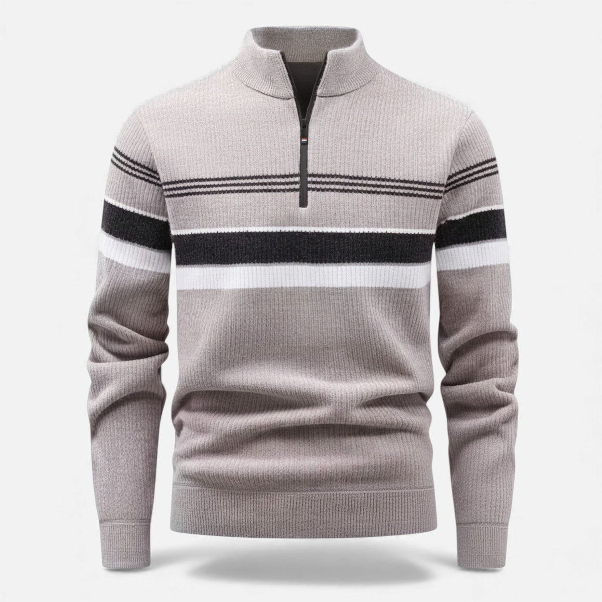 Men's Thick Striped Half Zip Jumper in Beige