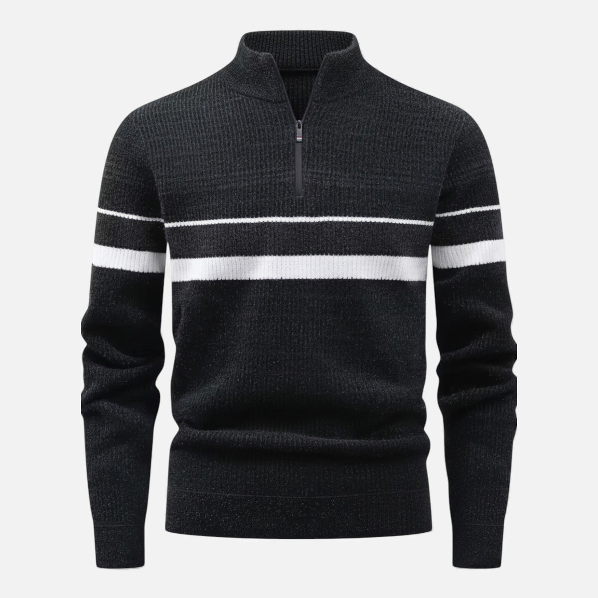 Men's Thick Striped Half Zip Jumper in Black