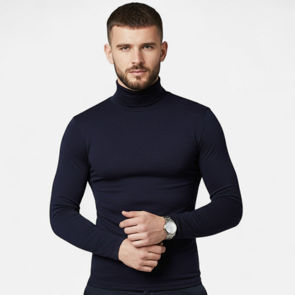 Men's Slim Fit Roll Neck Jumper in Navy