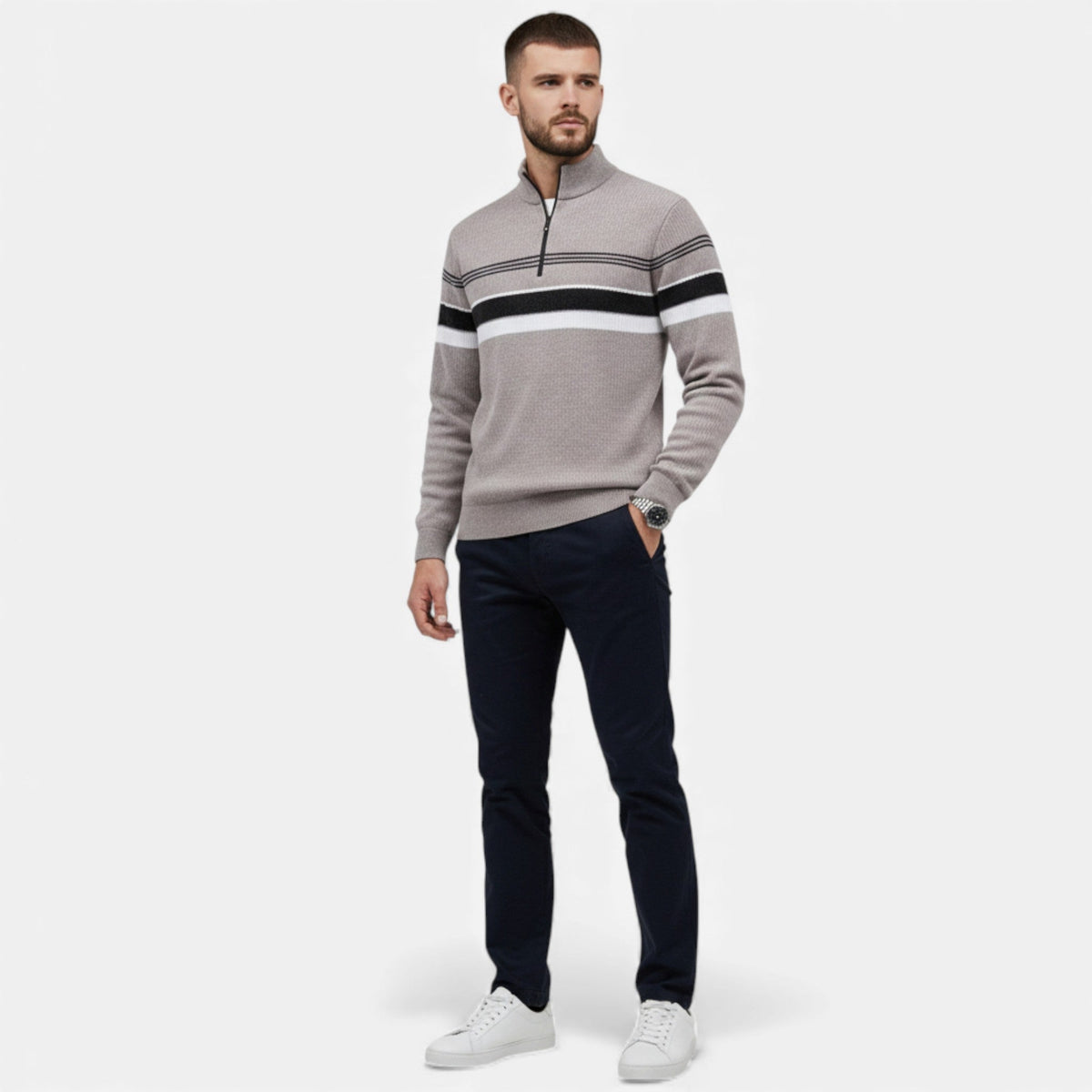 Men's Thick Striped Half Zip Jumper – image 7