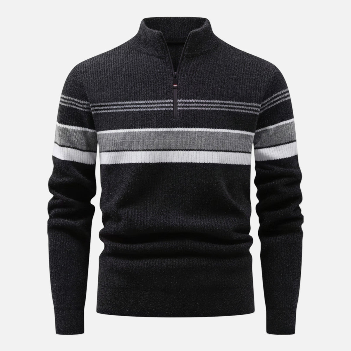 Men's Thick Striped Half Zip Jumper in Dark Grey