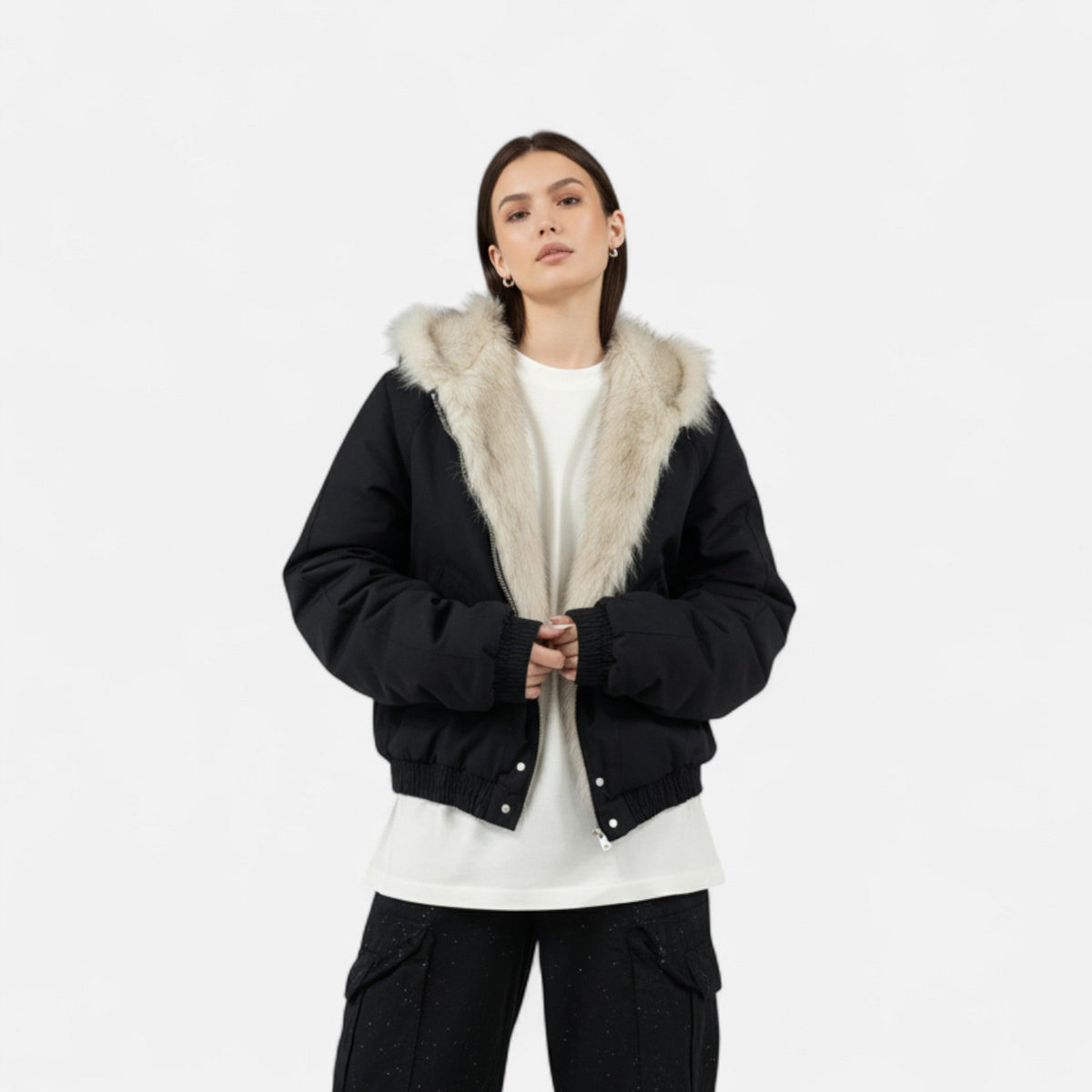 Women's Hooded Faux Fur Collar Winter Coat – image 2