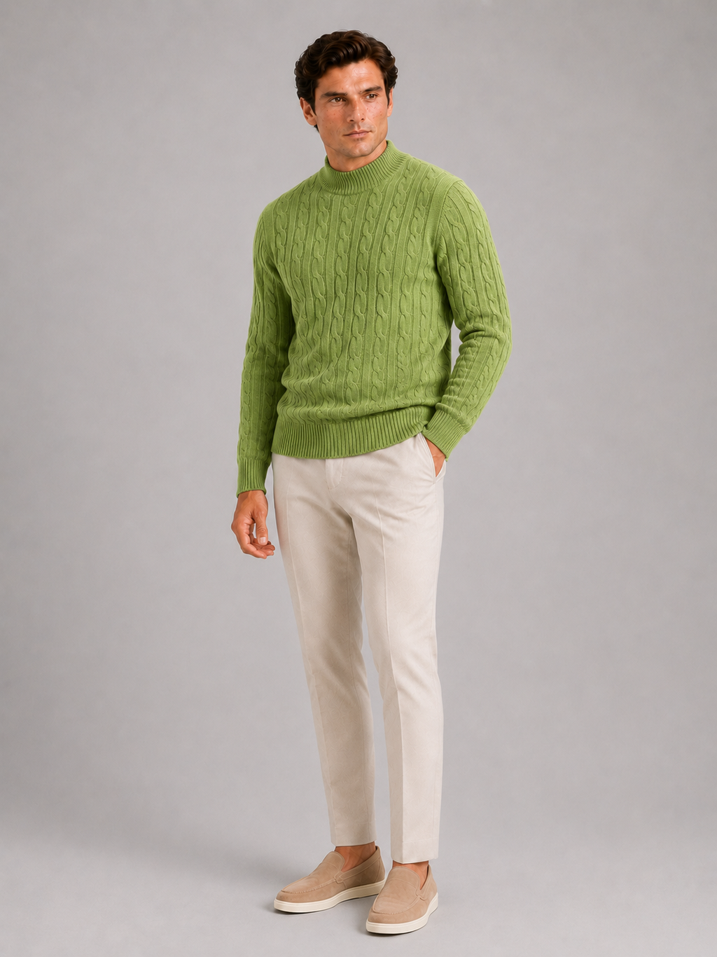 Men’s Cable Knit Mock Neck Sweater