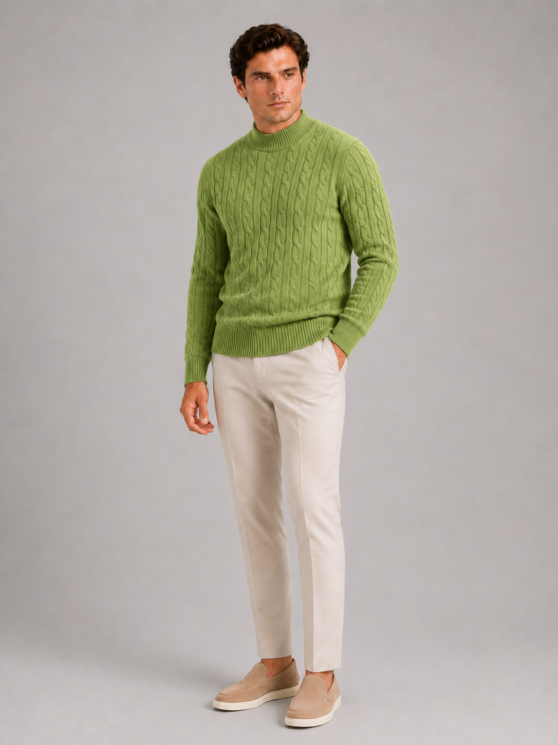 Men’s Cable Knit Mock Neck Sweater