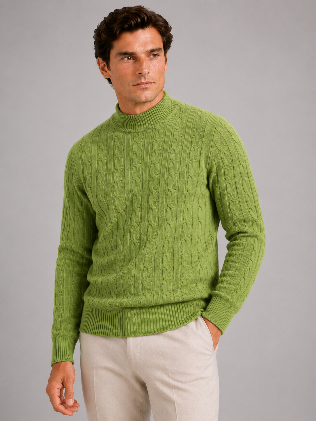 Men’s Cable Knit Mock Neck Sweater