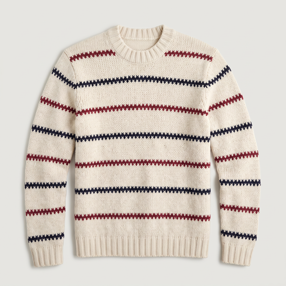 Men's Textured Striped Crew Neck Jumper in White – view 6