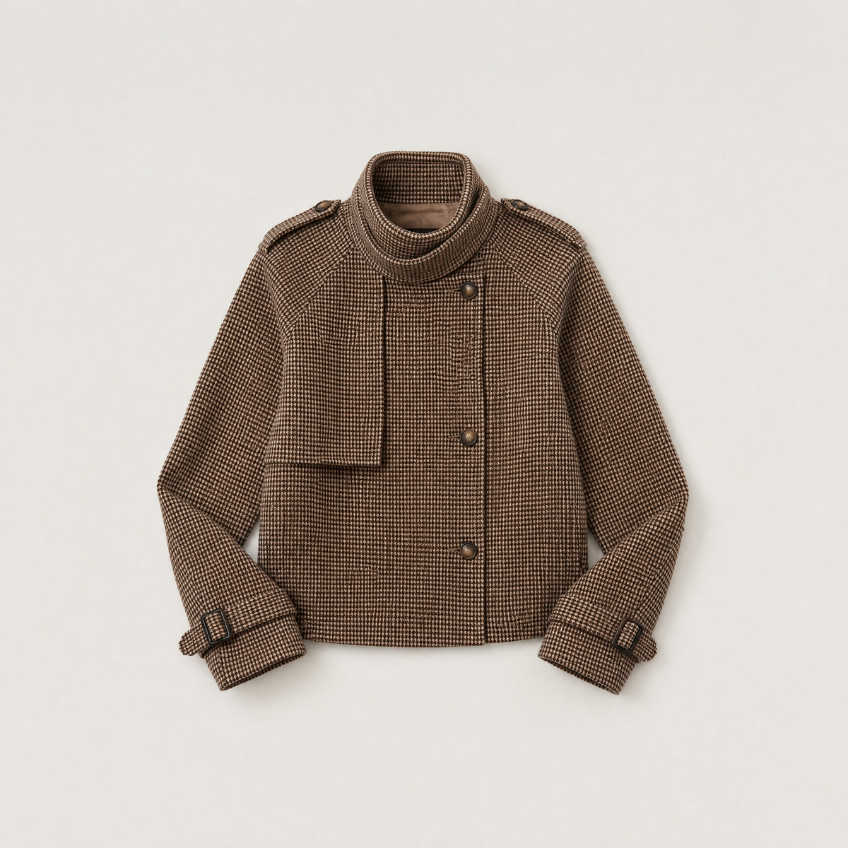 Women's Cropped Check Funnel Neck Jacket – image 6