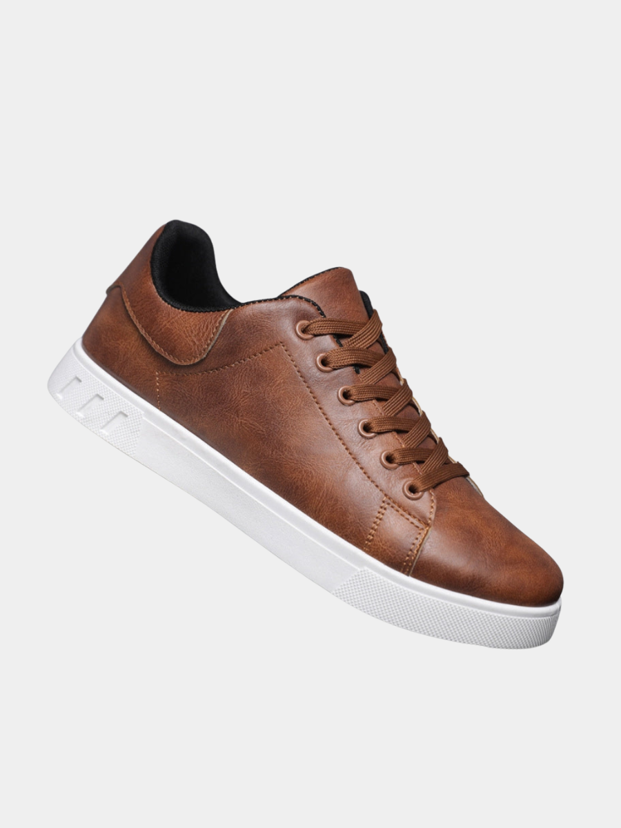 Men's Faux Leather Smart Trainers in Brown