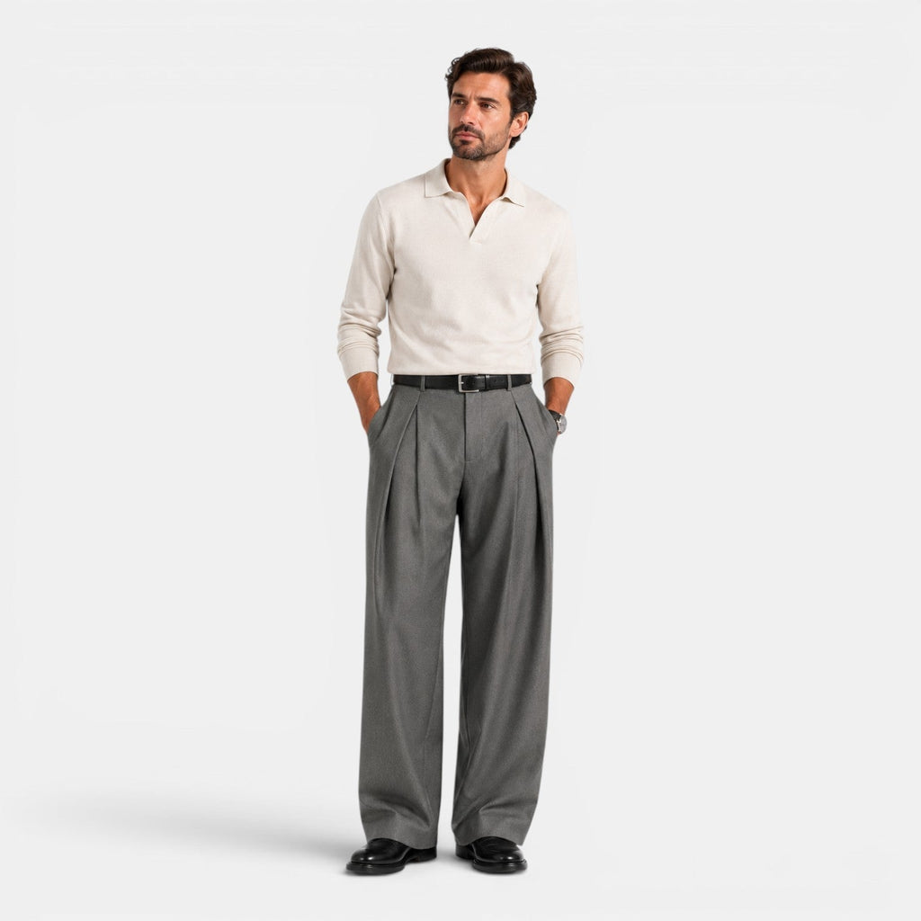 Men's Wide Leg Pleated Trousers – Relaxed Tailored Fit