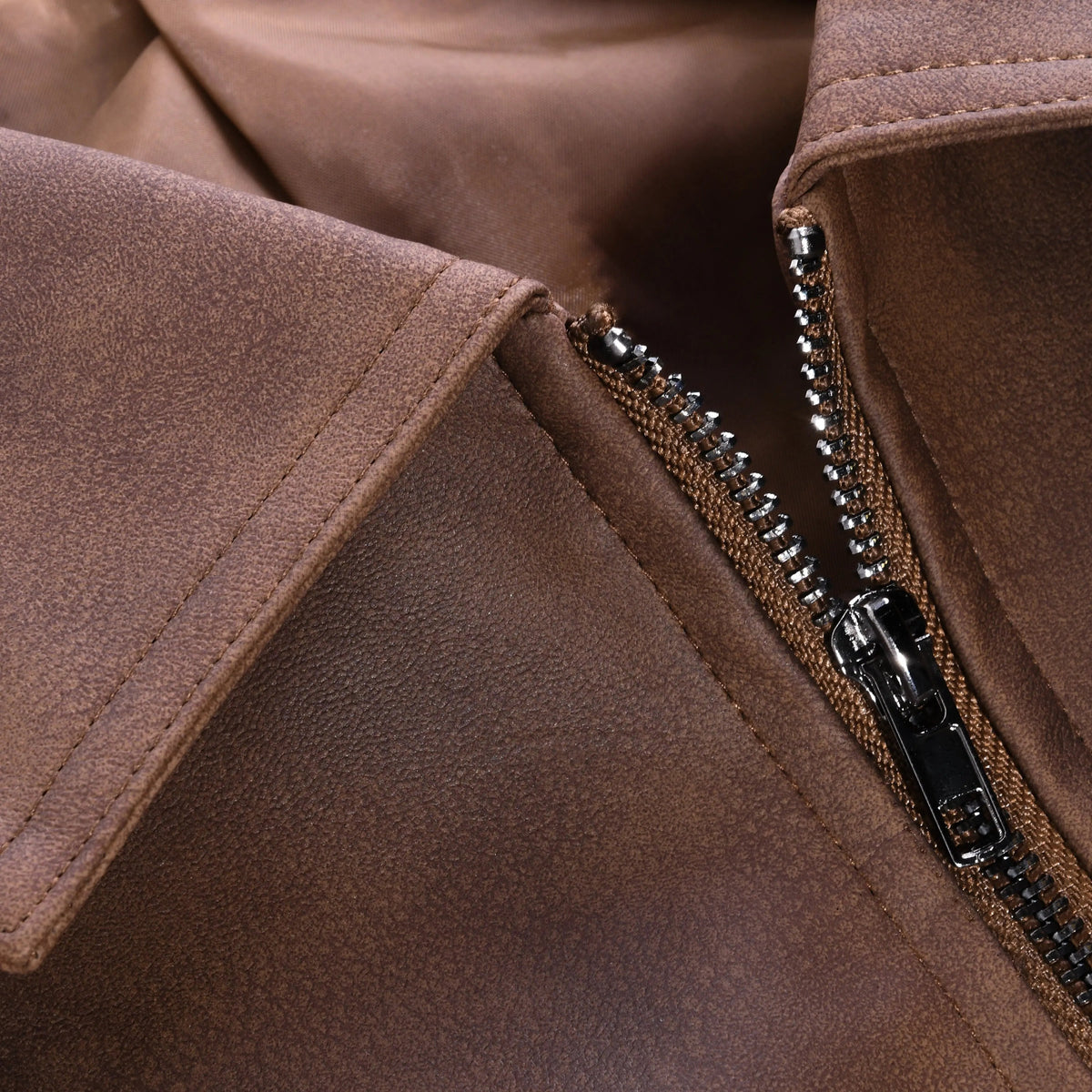 Men's Faux Leather Biker Jacket in Army Green – view 4