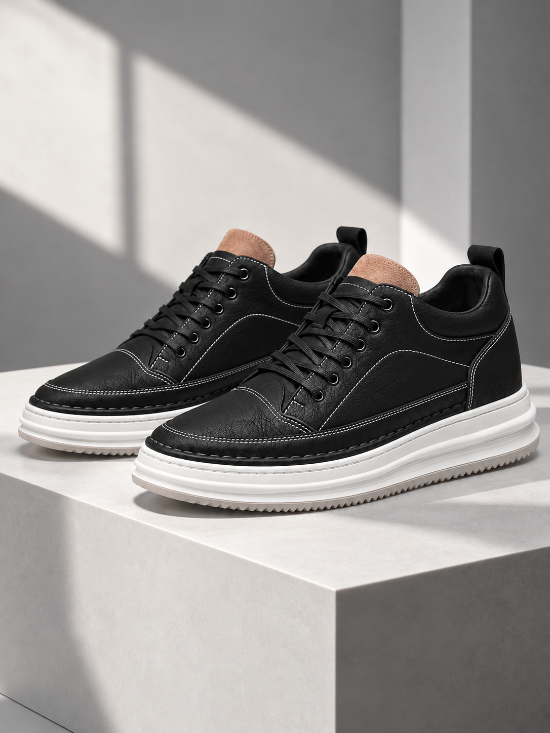 Men's Leather-Look Platform Trainers – Lace-Up Casual Shoes with White Sole – Covert Club product image 5