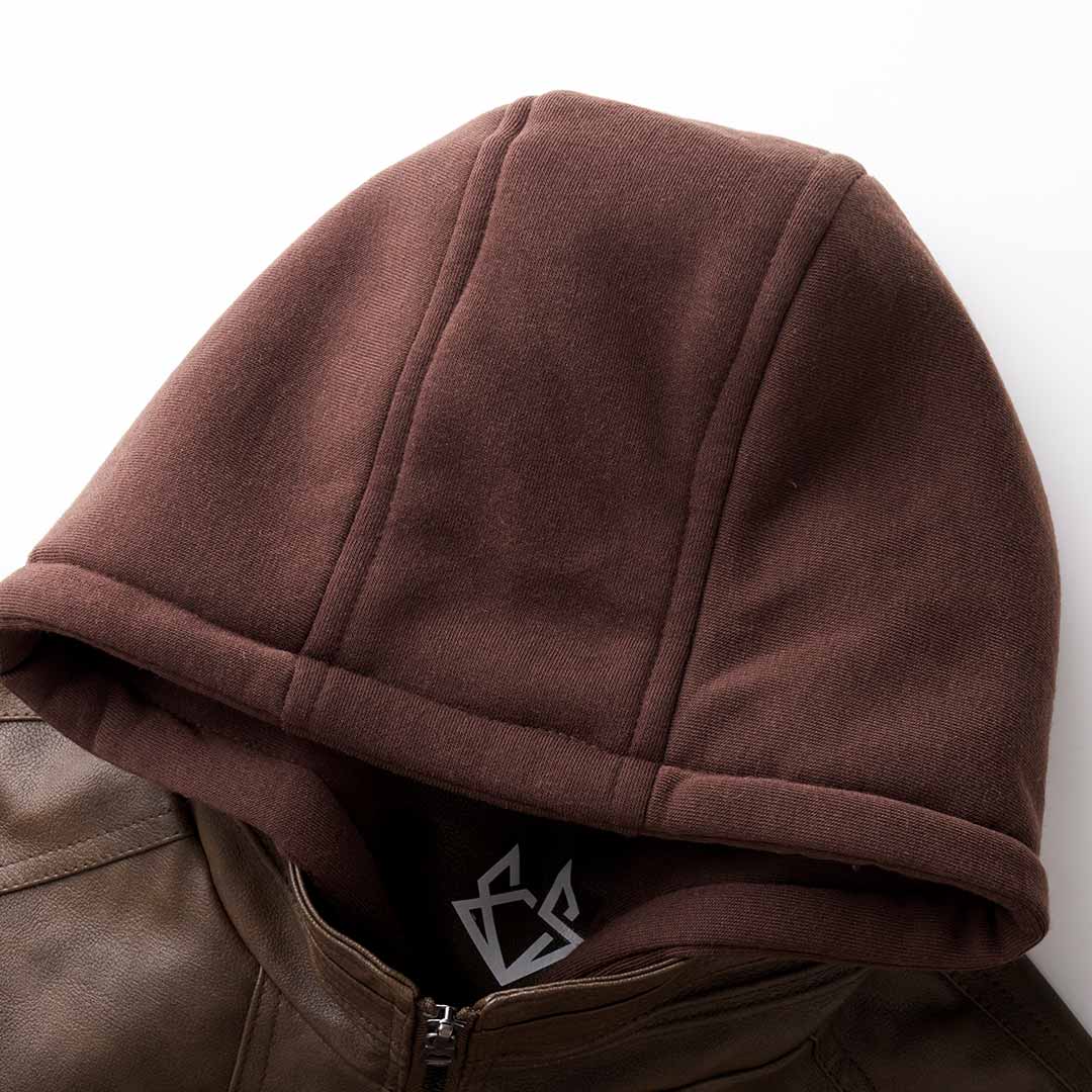 Men's Hooded Faux Leather Bomber Jacket – Zip Pockets
