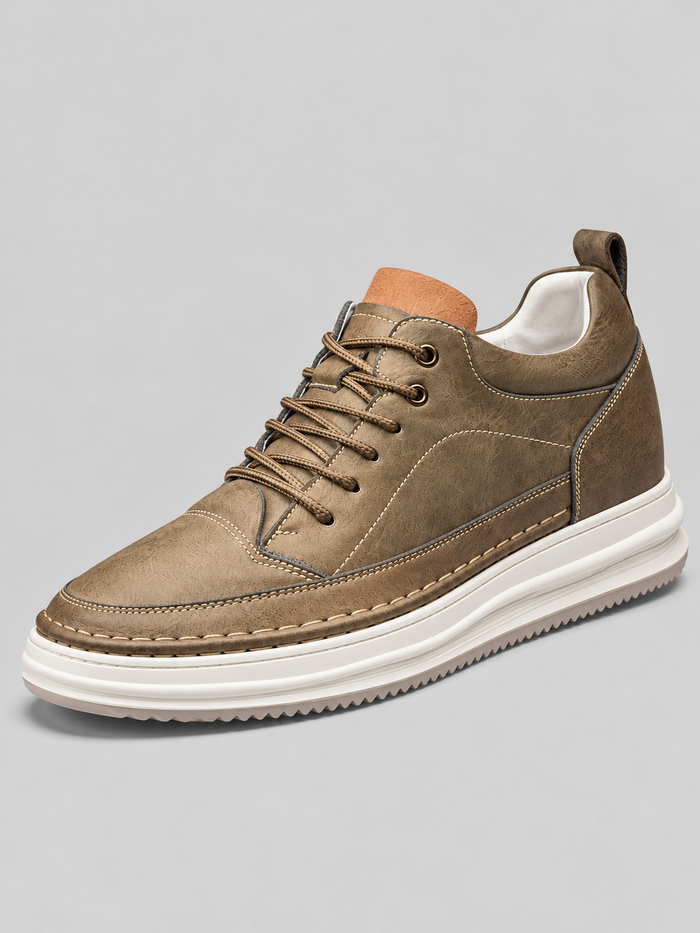 Men's Leather-Look Platform Trainers – Lace-Up Casual Shoes with White Sole – Covert Club product image 1