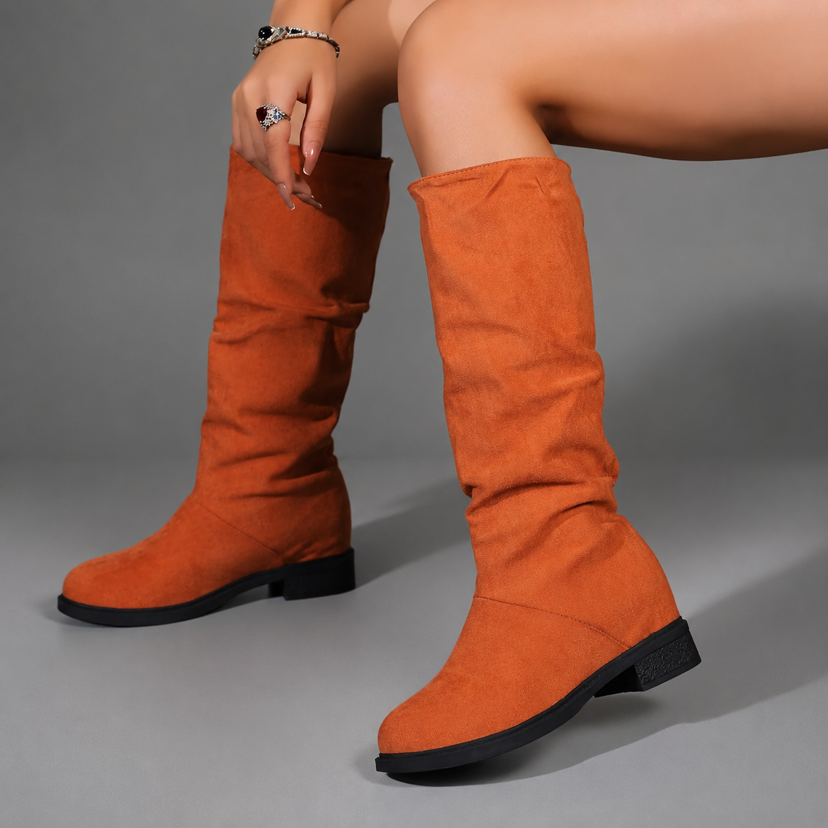 Women's Comfortable Mid-Calf Boots in Orange