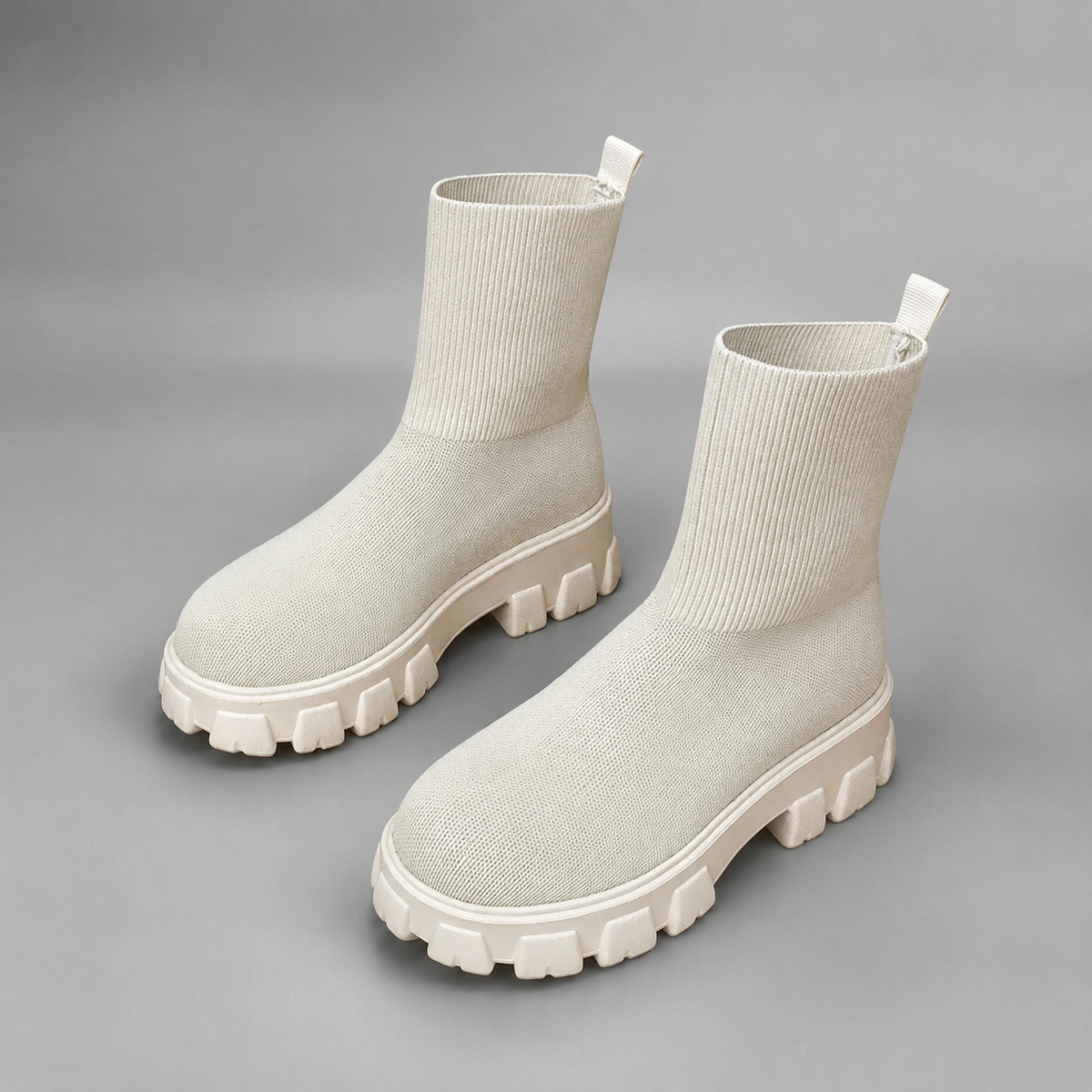 Women's Faux Fur Lined Stretch Ankle Boots in Beige