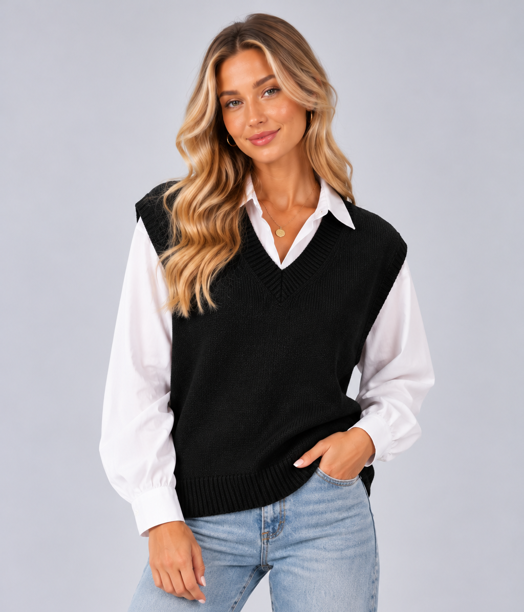 Women's V Neck Knitted Sweater Vest – Relaxed Tank Top