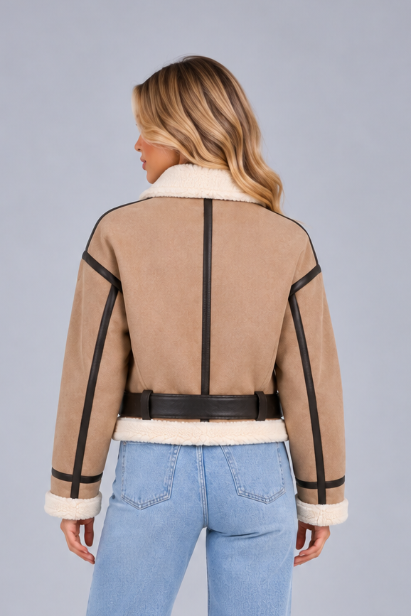 Women's Cropped Aviator Jacket – Teddy Lined Faux Suede