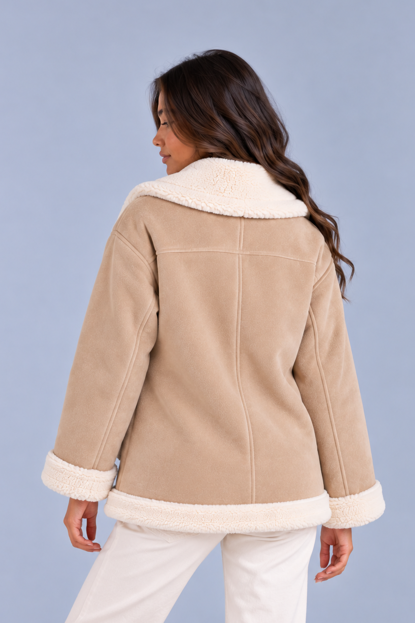 Women's Faux Shearling Aviator Jacket – Suede Look