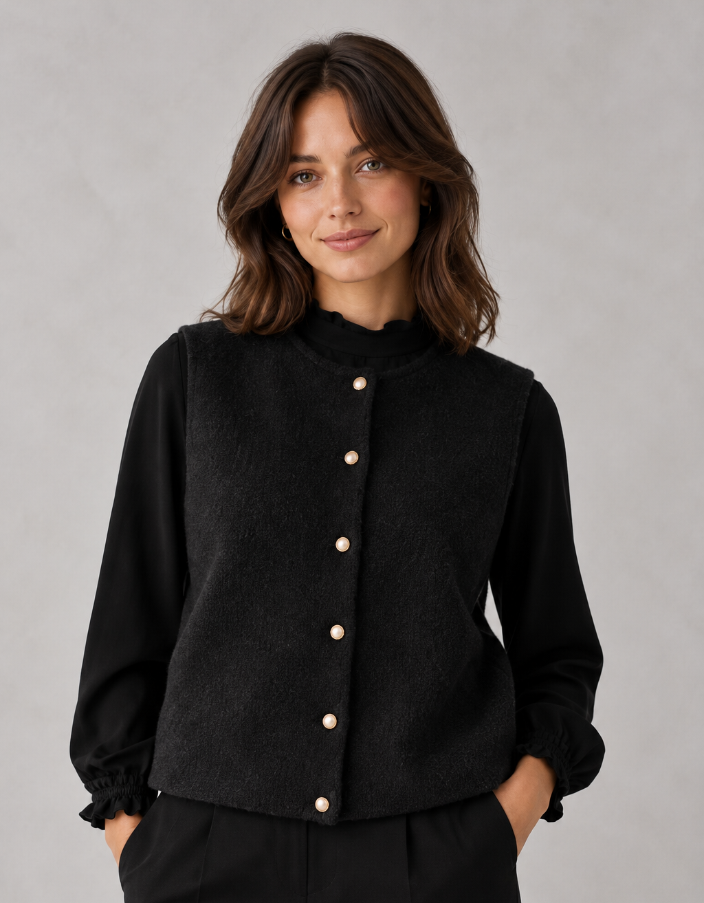 Women's Button Up Knitted Vest – Sleeveless Crew Neck