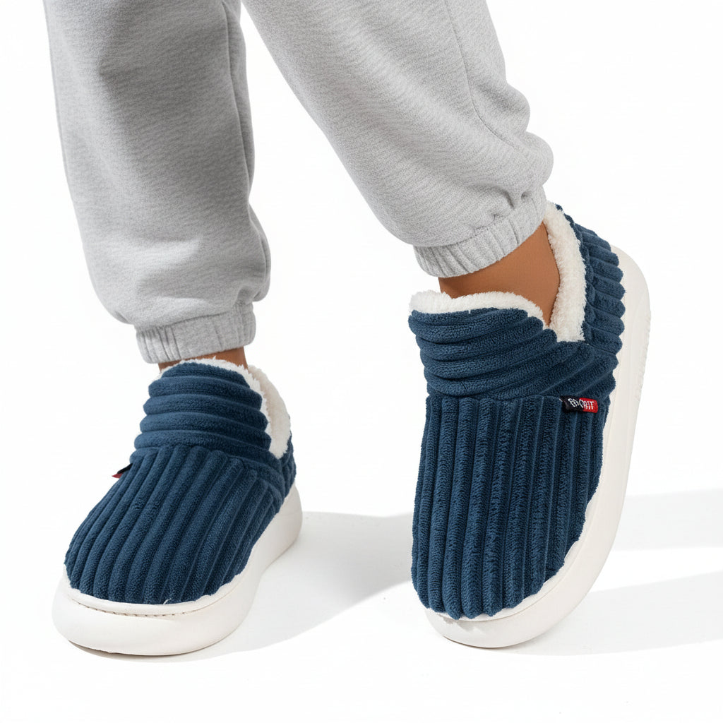 Orthopaedic Plush Winter Slippers in Navy Blue