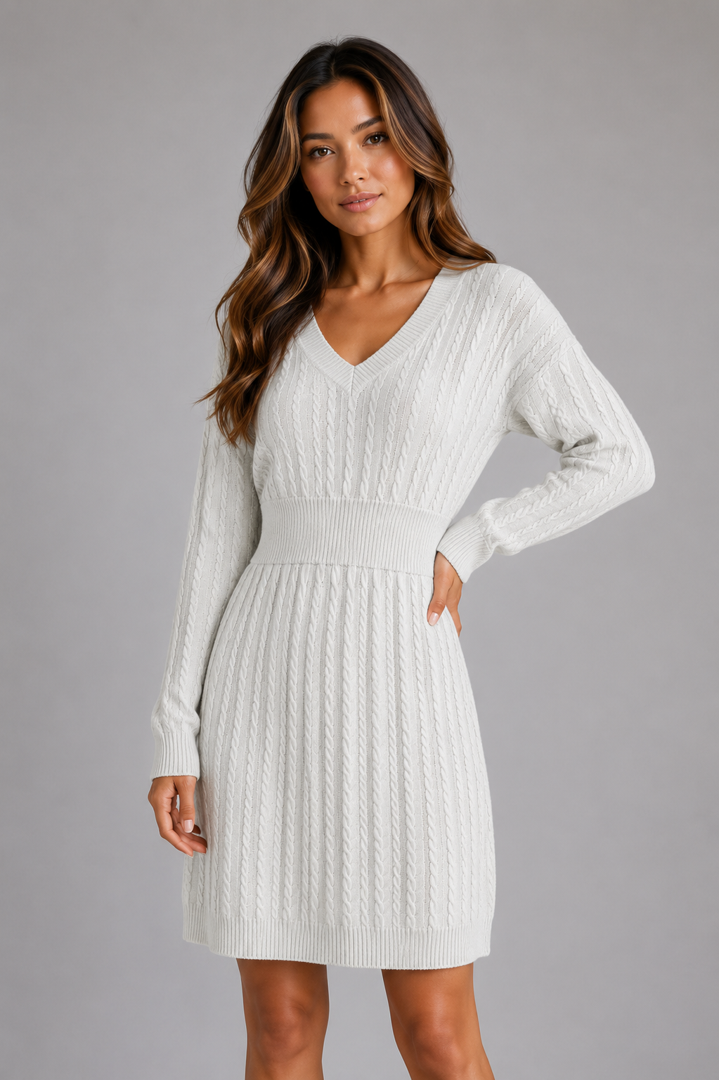 Women's Cable Knit Jumper Dress in White