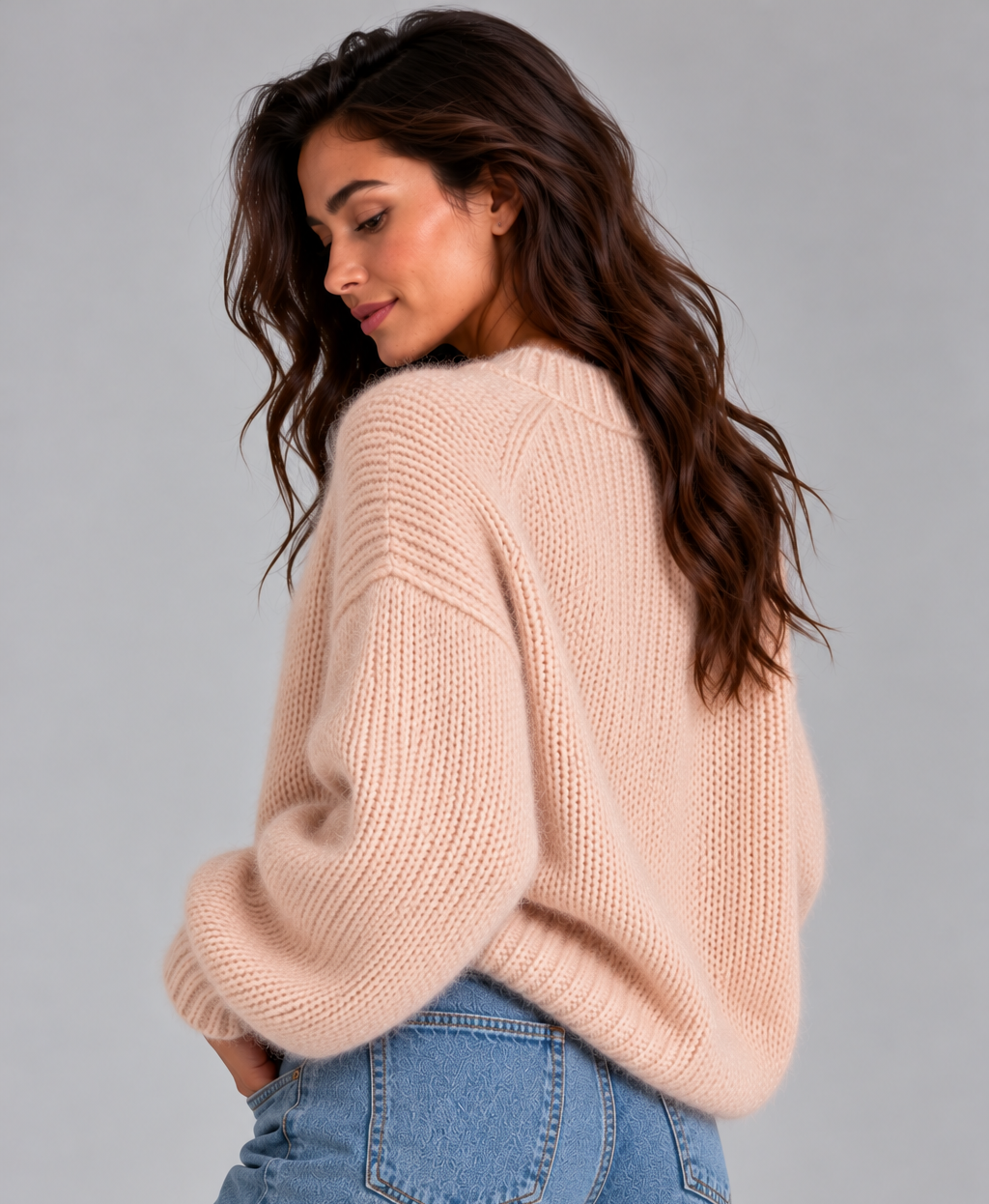 Women's Fluffy Crew Neck Jumper – Soft Textured Knit