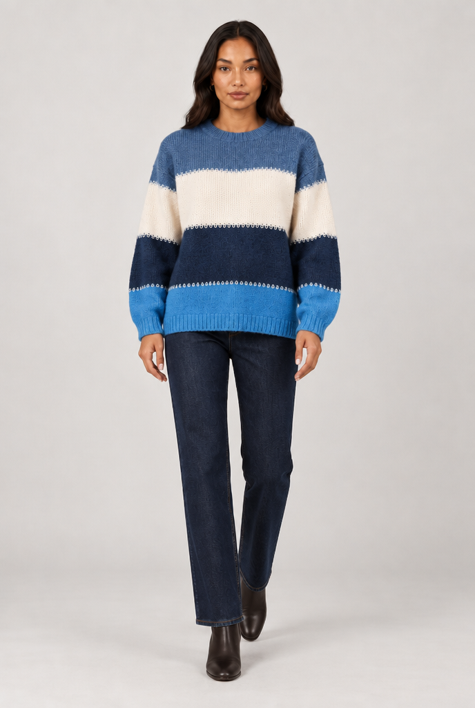 Women's Colour Block Knit Jumper – Relaxed Crew Neck