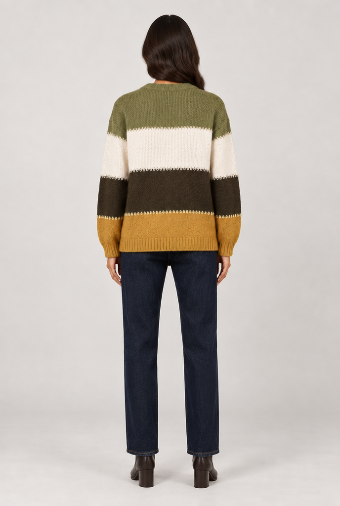 Women's Colour Block Knit Jumper – Relaxed Crew Neck