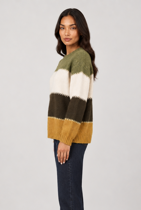 Women's Colour Block Knit Jumper – Relaxed Crew Neck