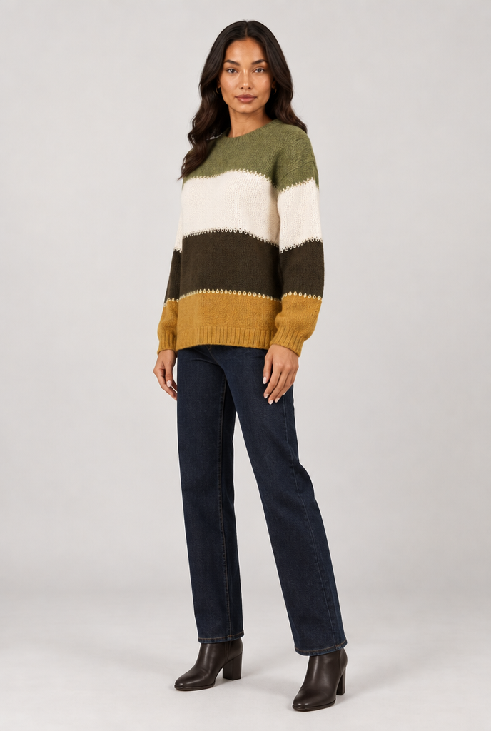 Women's Colour Block Knit Jumper – Relaxed Crew Neck