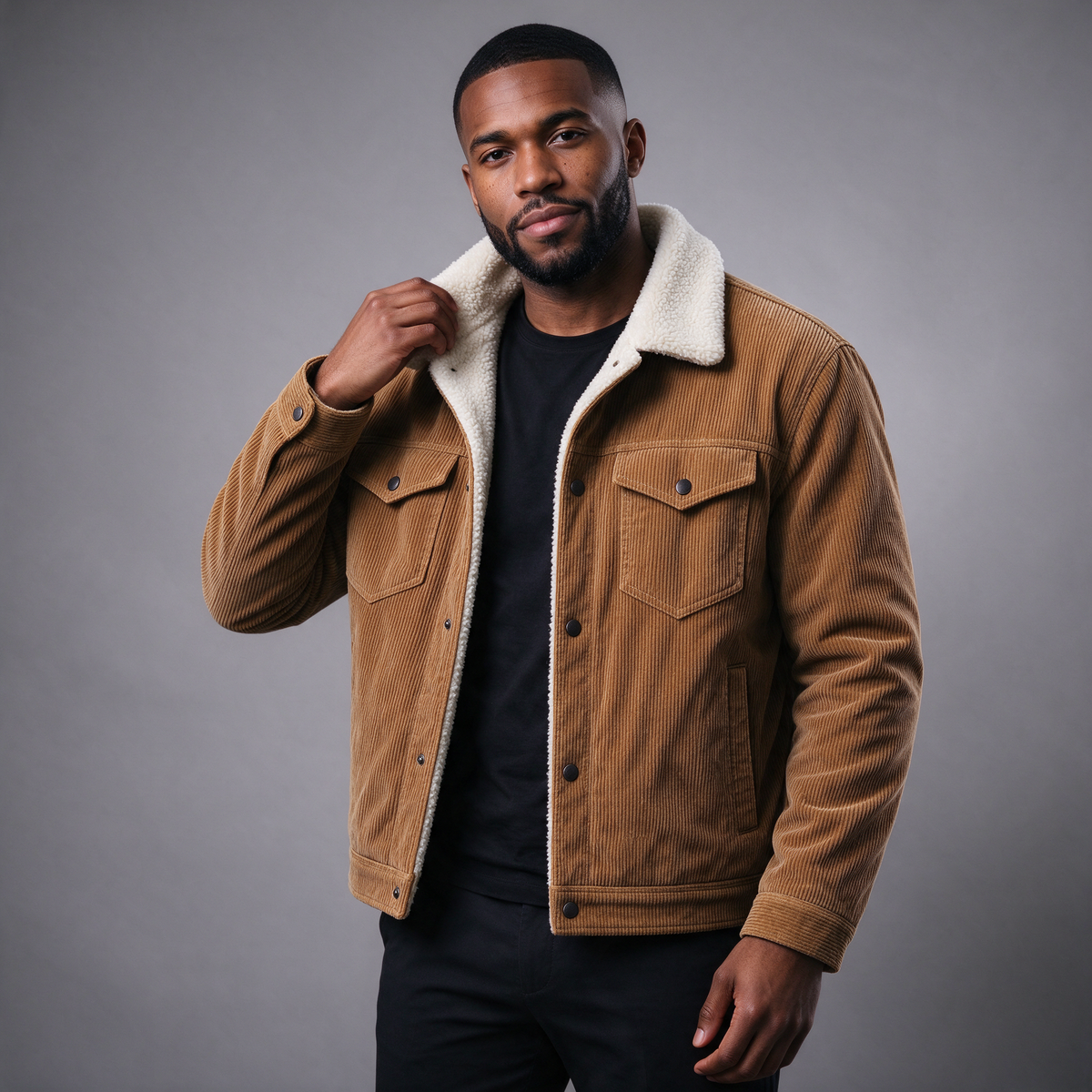 Men's Corduroy Jacket with Sherpa Collar