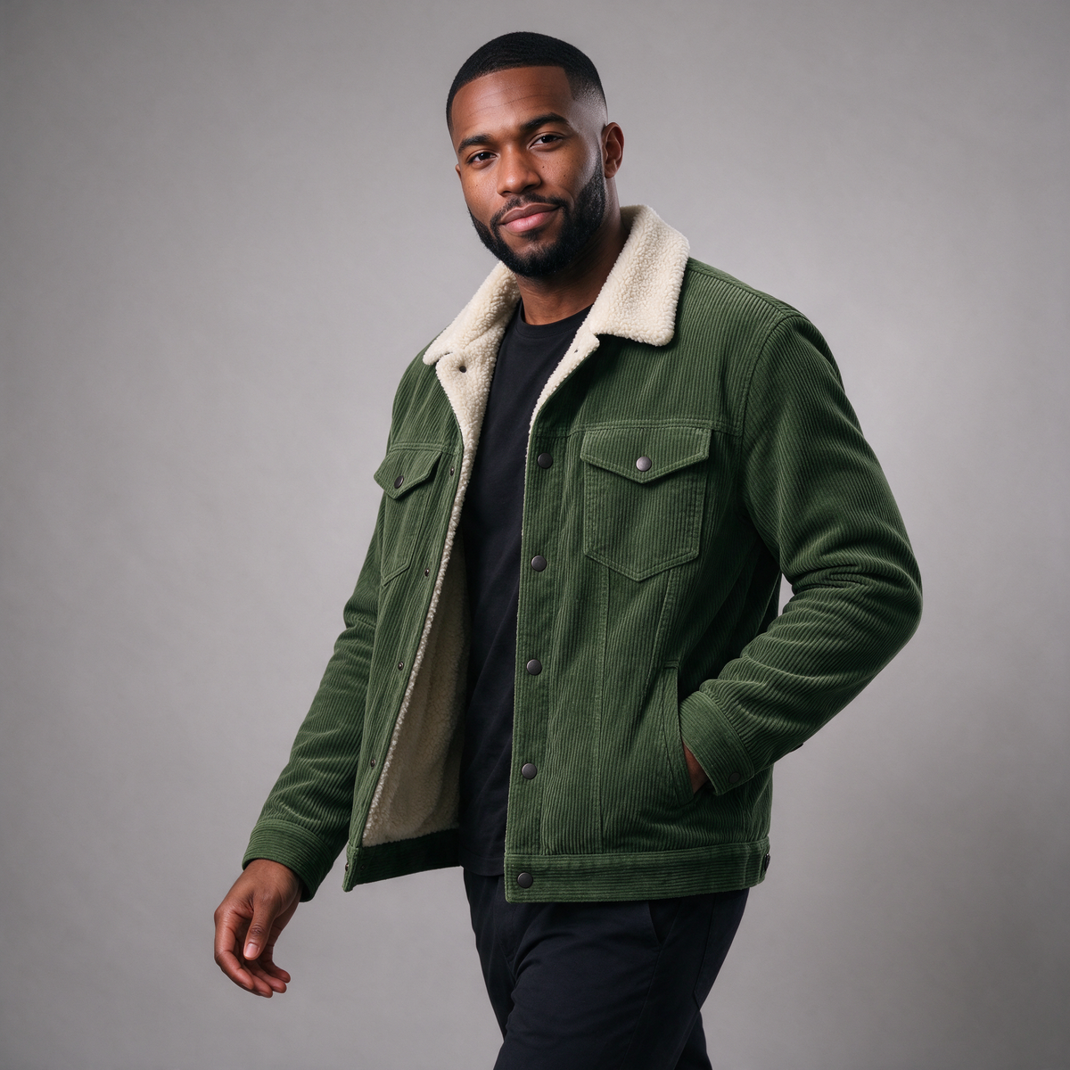 Men's Corduroy Jacket with Sherpa Collar